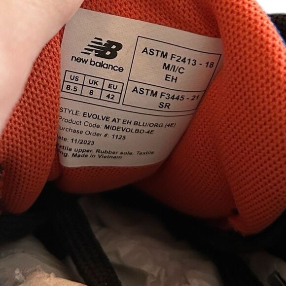 New Balance Evolve Industrial Alloy Toe Safety Shoes Men’s 8.5 AT EH Blue Orange - Picture 9 of 9